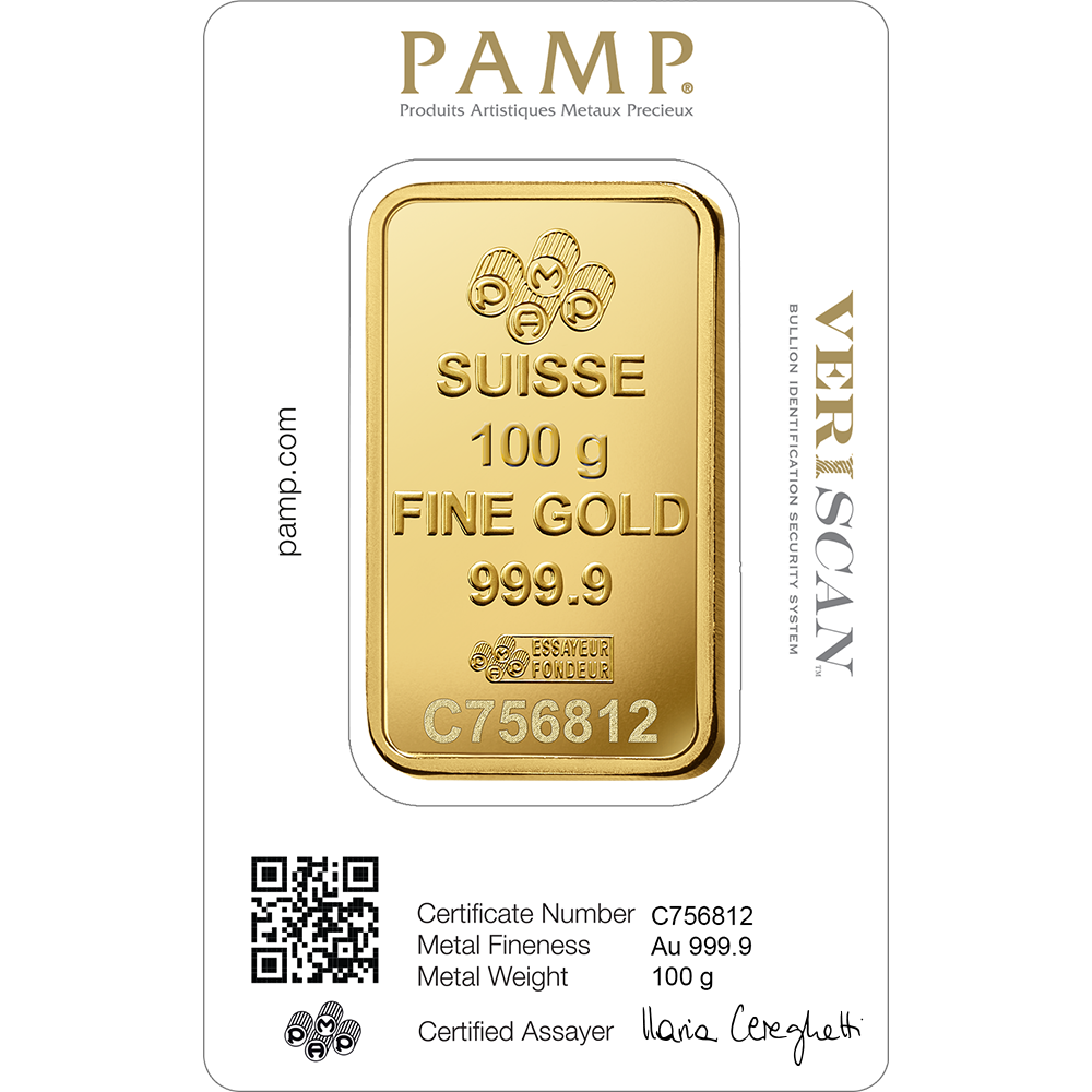 PAMP Lady Fortuna Suisse Gold Bar - 100g