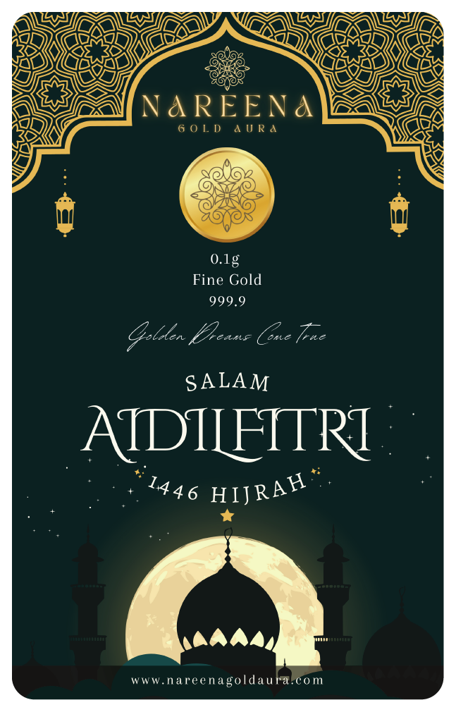 0.1gram 999.9 Hari Raya Collections Nareena Gold Aura Gold Bar cards